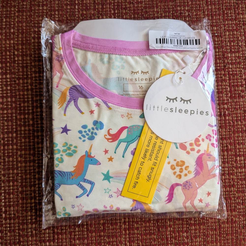 Little Sleepies Magical Unicorn Pajama Set Pink and Purple Sz 16 Bamboo pjs